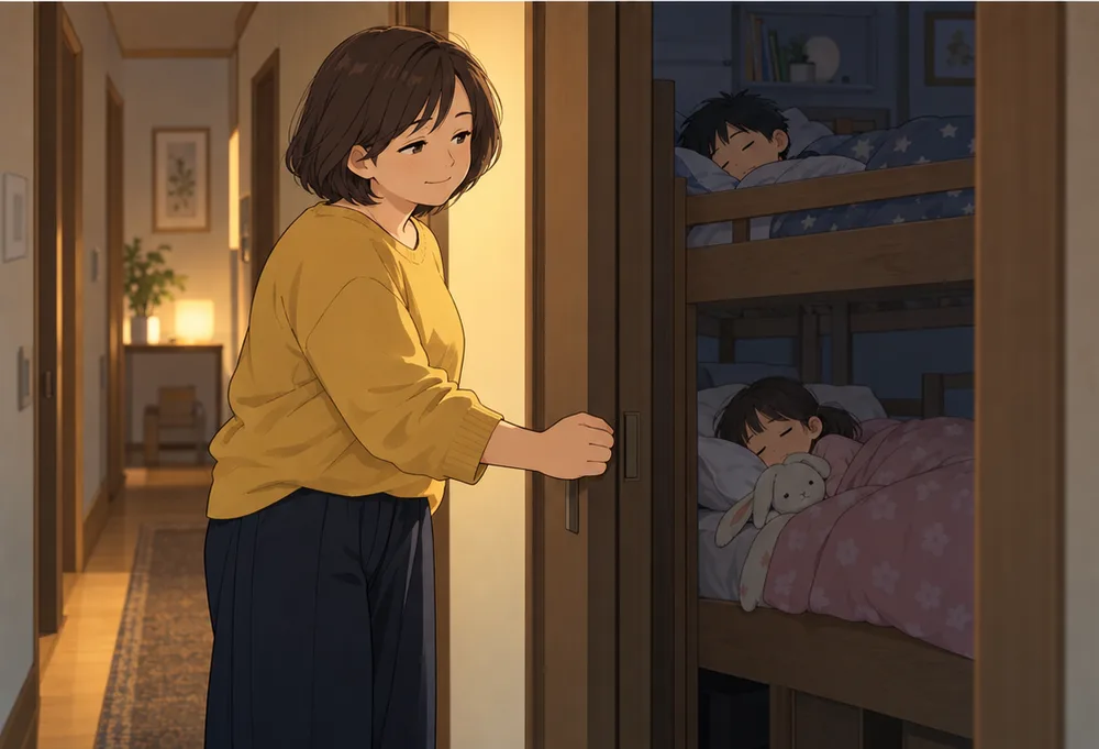 子ども部屋のドアを静かに閉める妻