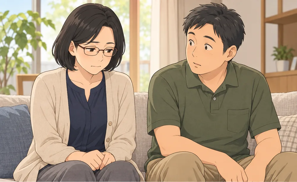 言いかけた言葉を飲み込み、表情をやわらげる妻と、それに気づく夫